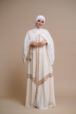 Load image into Gallery viewer, Golden Lace Work Elegant Abaya
