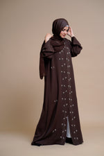 Load image into Gallery viewer, Embellished open Abaya (Brown)