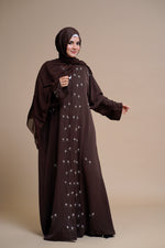 Load image into Gallery viewer, Embellished open Abaya (Brown)