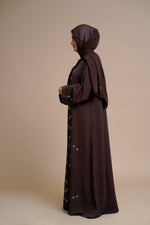 Load image into Gallery viewer, Embellished open Abaya (Brown)