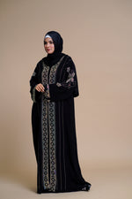 Load image into Gallery viewer, Embellished abaya with intricate front and back detailing.