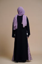 Load image into Gallery viewer, PREMIUM FLORAL DETAILED BLACK OPEN ABAYA WITH ORGANZA PANELS