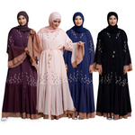 Load image into Gallery viewer, Embellished contrast-color abaya with laser-cut work