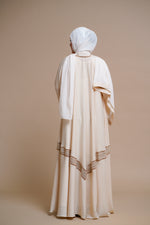 Load image into Gallery viewer, Golden Lace work Abaya- Beige
