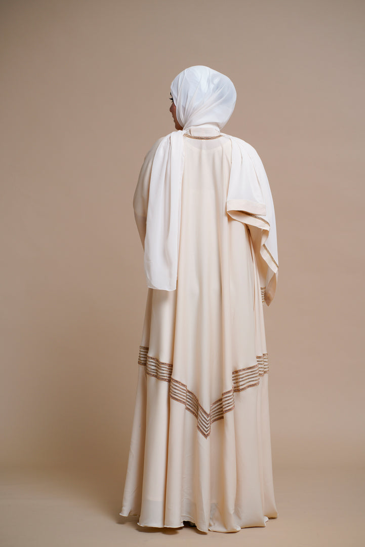 Golden Lace work Abaya- Beige