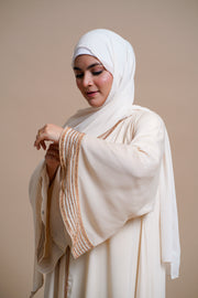 Golden Lace work Abaya- Beige (Beige)