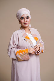 Luxury abaya with Elegant hand work ( Beige-Pink)