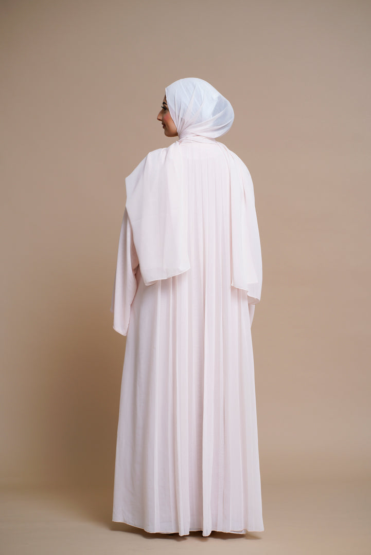 Premium Chiffon Embellished Abaya with Back Pleats (BABY PINK)