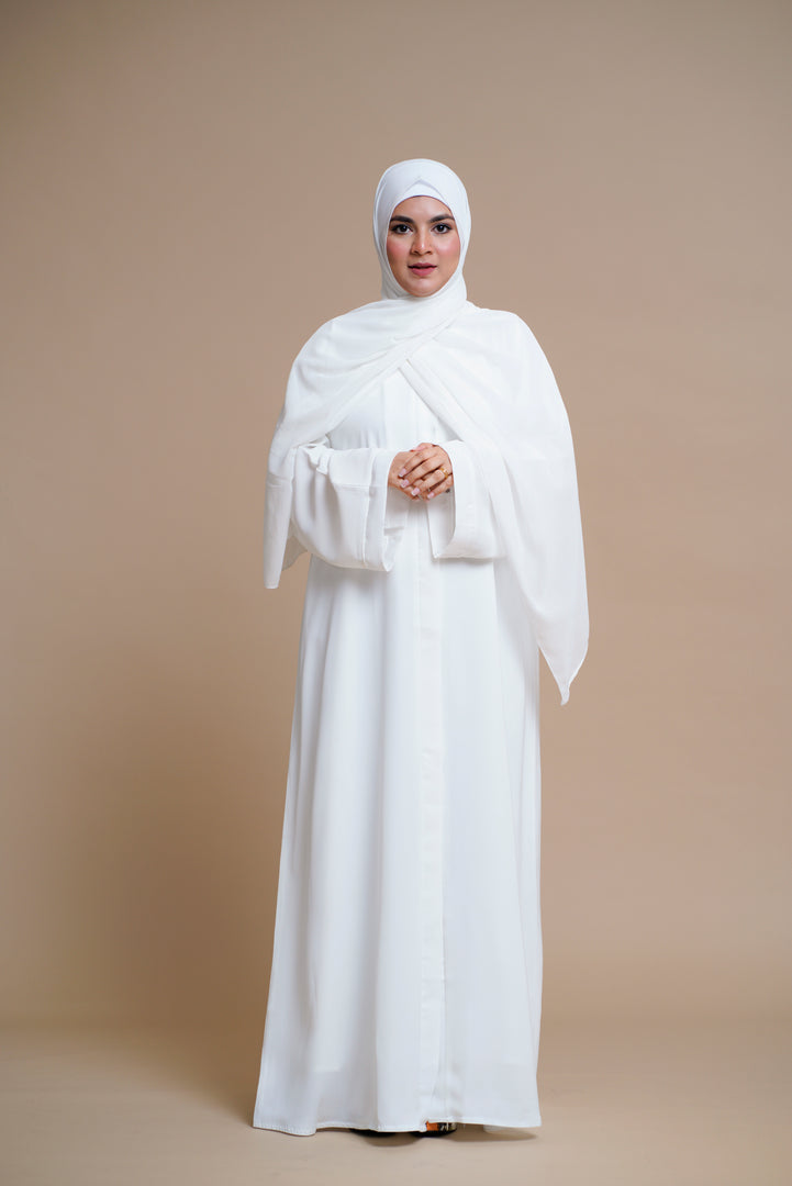 Plain Textured Open Abaya (White)