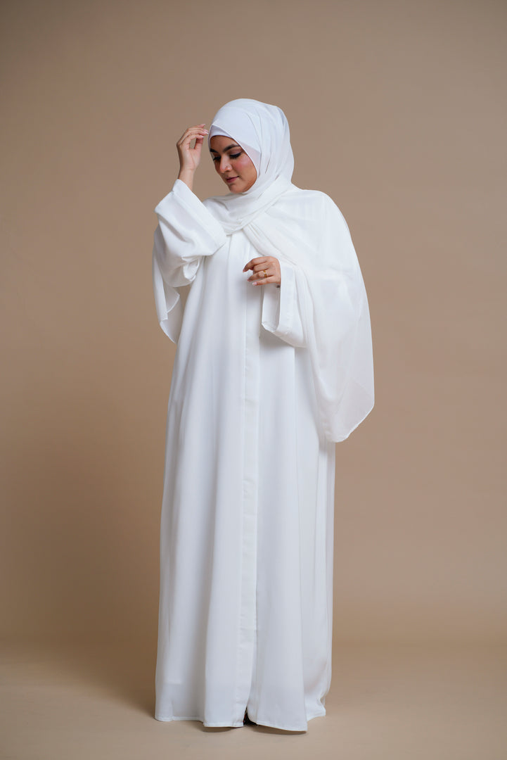 Plain Textured Open Abaya (White)