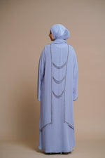 Load image into Gallery viewer, Luxury Embellished chain chiffon layered open abaya- ICE BLUE
