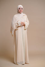 Load image into Gallery viewer, Embellished abaya with intricate front and back detailing. (Beige)
