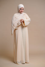 Load image into Gallery viewer, Embellished abaya with intricate front and back detailing. (Beige)
