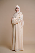 Load image into Gallery viewer, Embellished abaya with intricate front and back detailing. (Beige)
