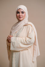 Load image into Gallery viewer, Embellished abaya with intricate front and back detailing. (Beige)
