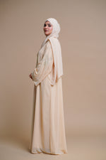 Load image into Gallery viewer, Embellished abaya with intricate front and back detailing. (Beige)
