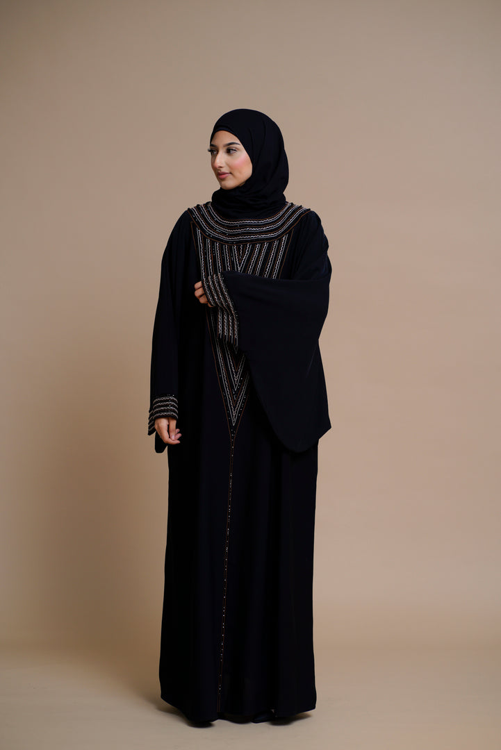 LUXURY BLACK EMBELLISHED CLOSED ABAYA