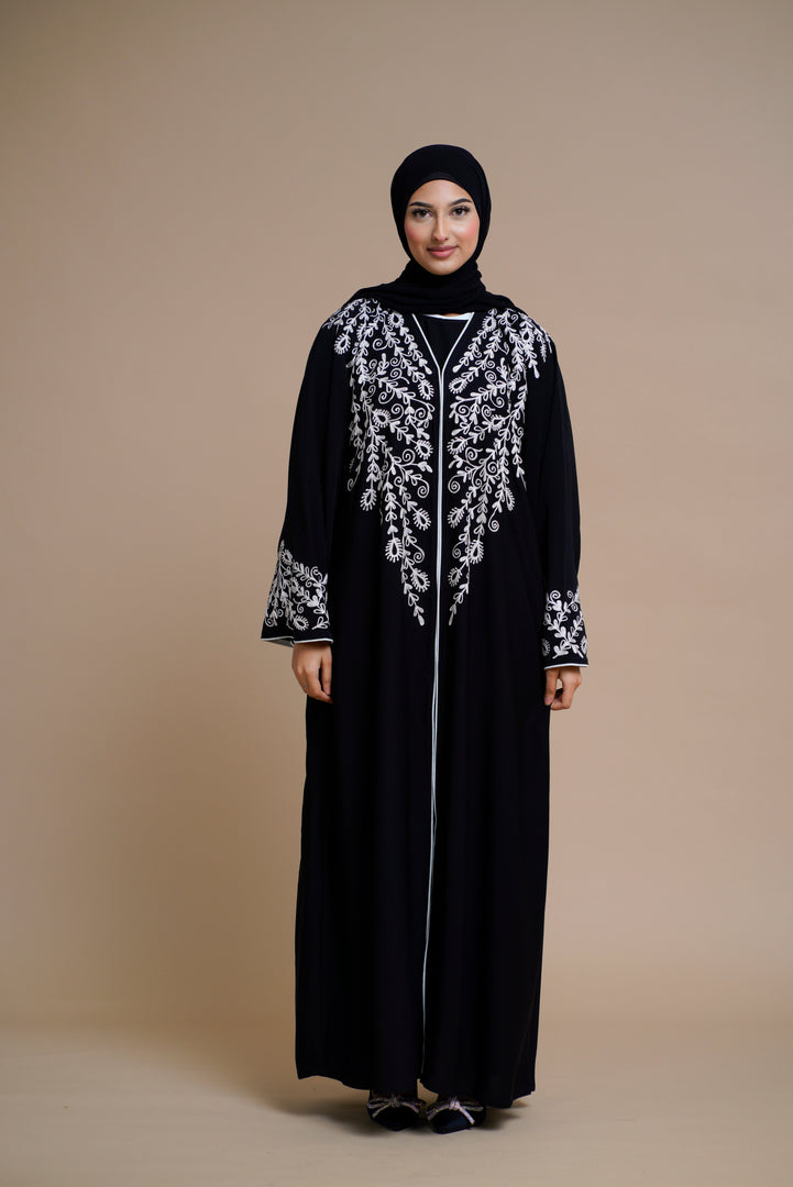 Classic Abaya with intricate embroidery - Black.