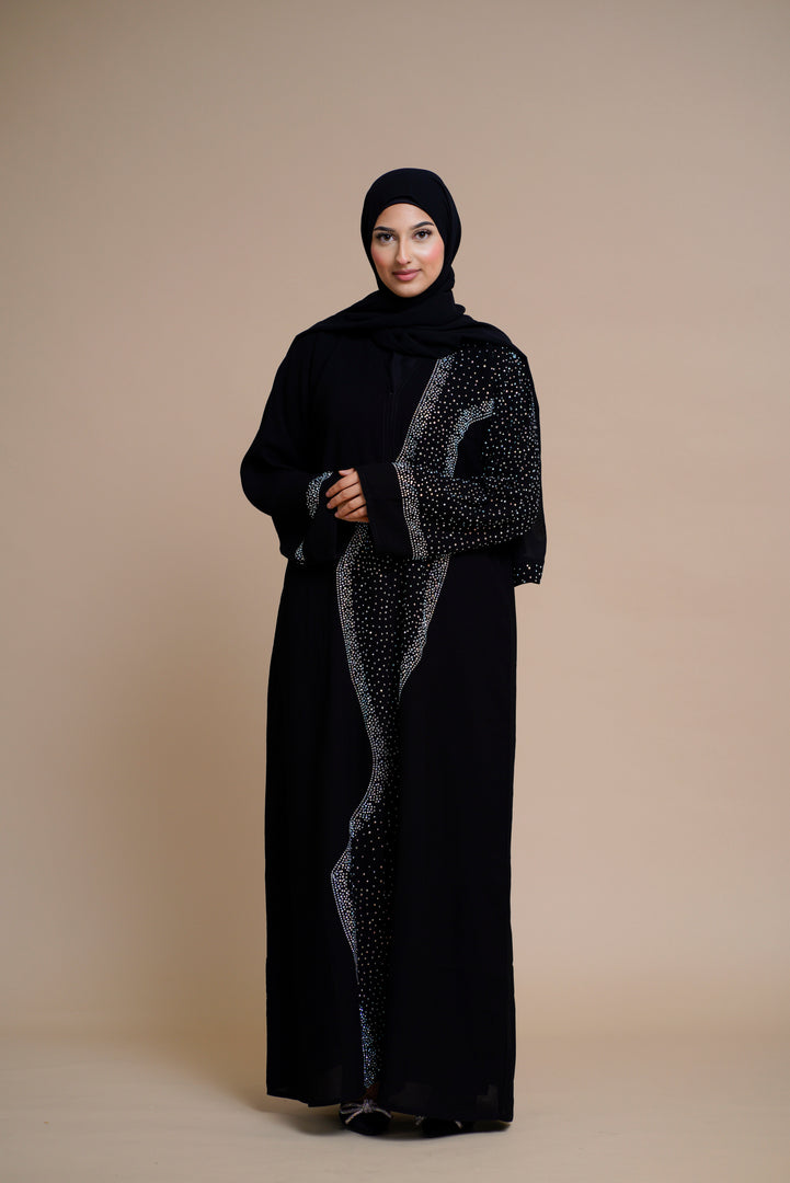 Luxury Black Abaya Featuring Exquisite Embellishments (BLACK)