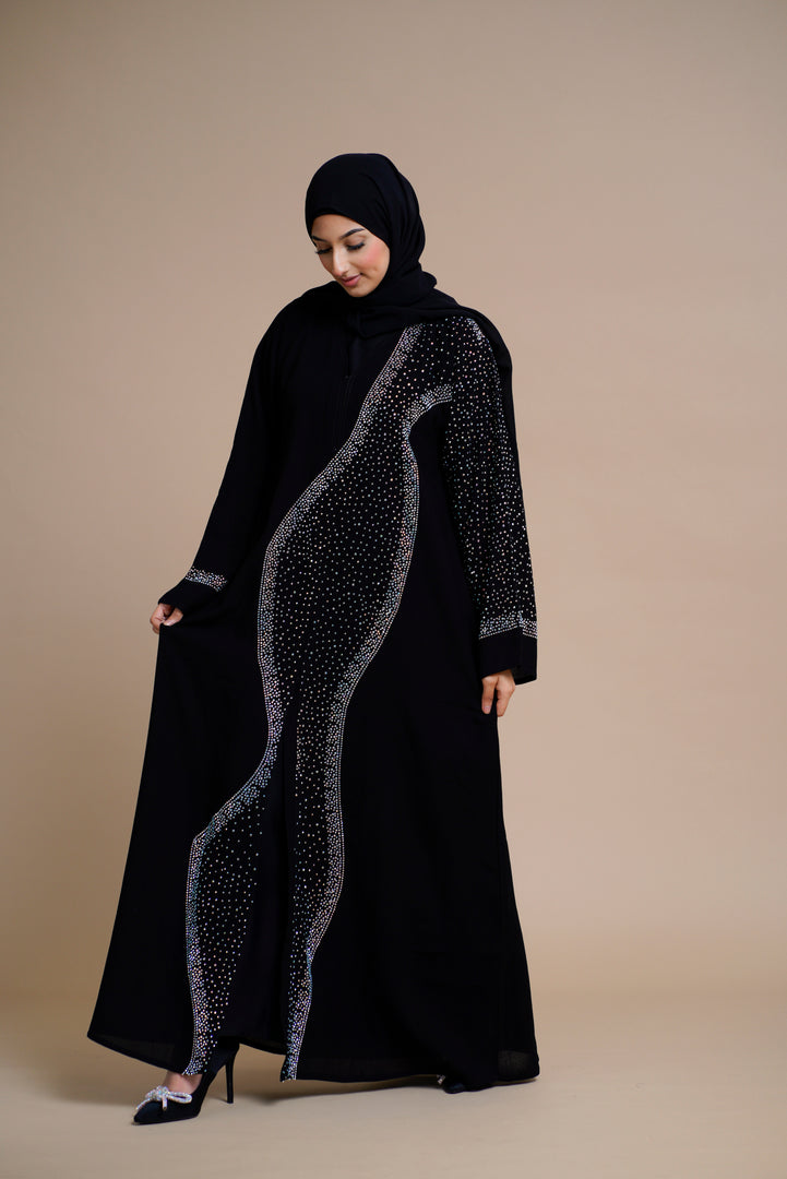 Luxury Black Abaya Featuring Exquisite Embellishments (BLACK)