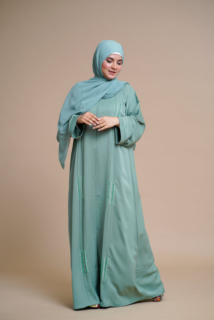 EMBELLISHED Hand Work OPEN ABAYA (Antique Blue)