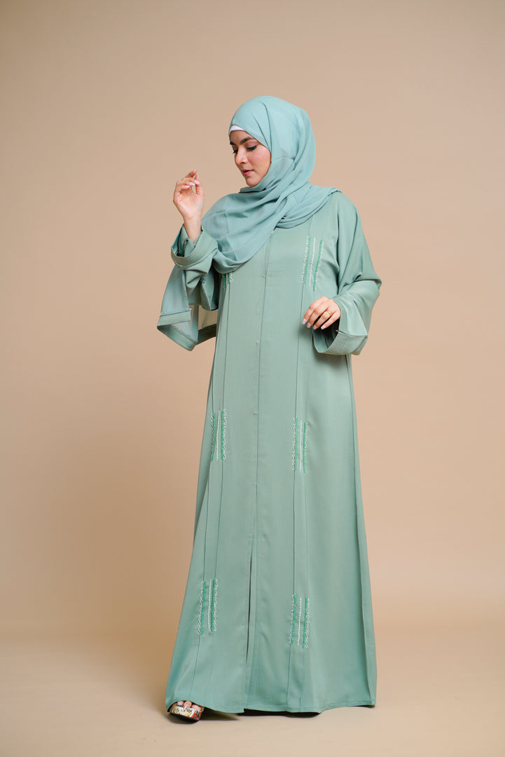 EMBELLISHED Hand Work OPEN ABAYA (Antique Blue)