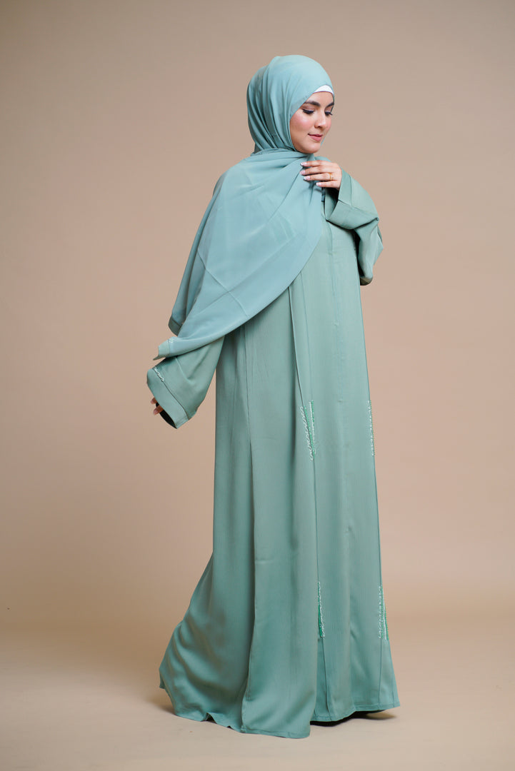 EMBELLISHED Hand Work OPEN ABAYA (Antique Blue)