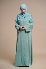 Load image into Gallery viewer, EMBELLISHED Hand Work OPEN ABAYA (Antique Blue)
