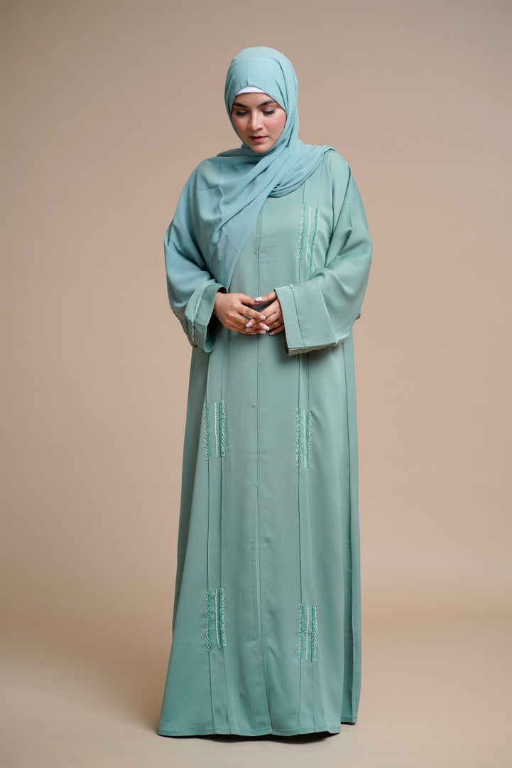 EMBELLISHED Hand Work OPEN ABAYA (Antique Blue)