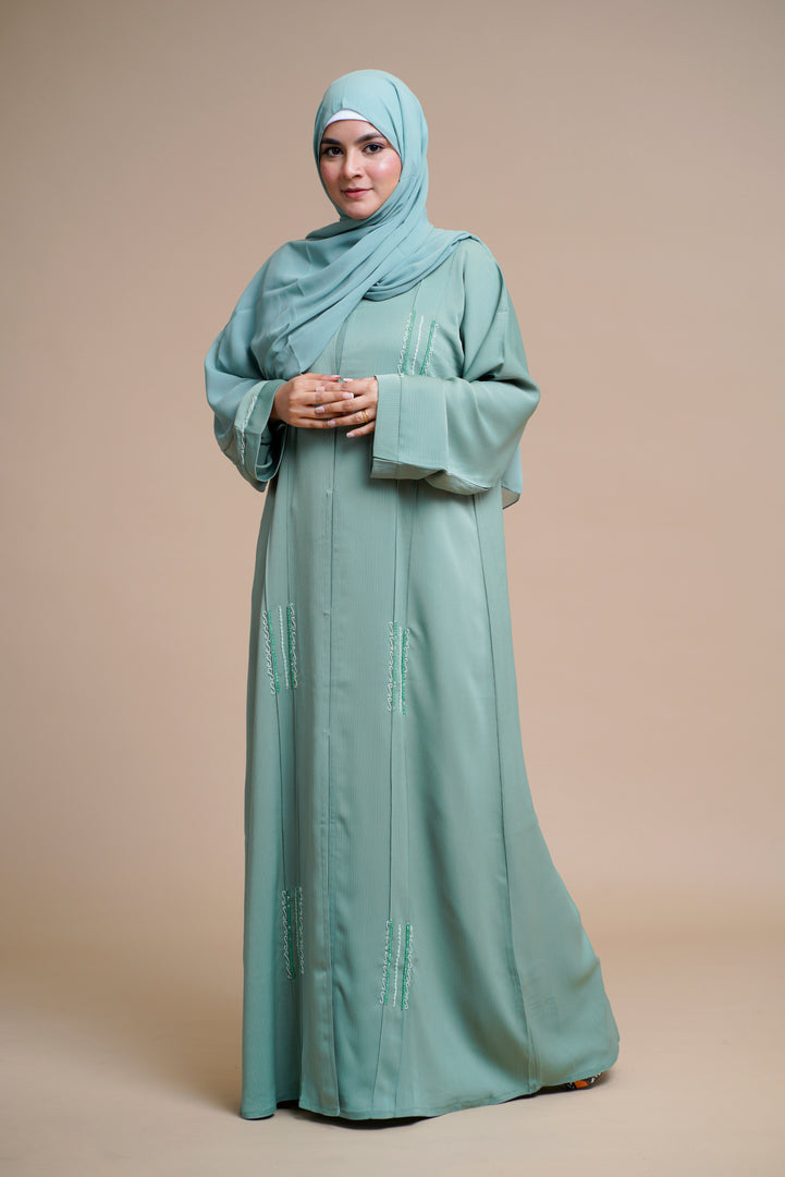 EMBELLISHED Hand Work OPEN ABAYA (Antique Blue)