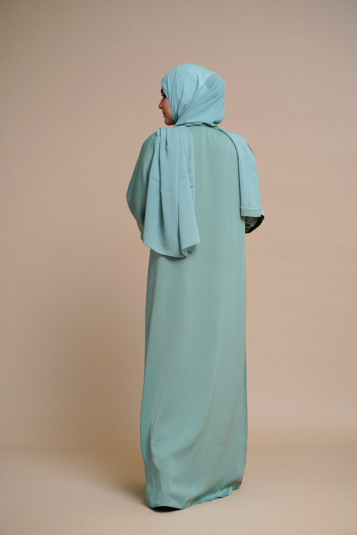 EMBELLISHED Hand Work OPEN ABAYA (Antique Blue)