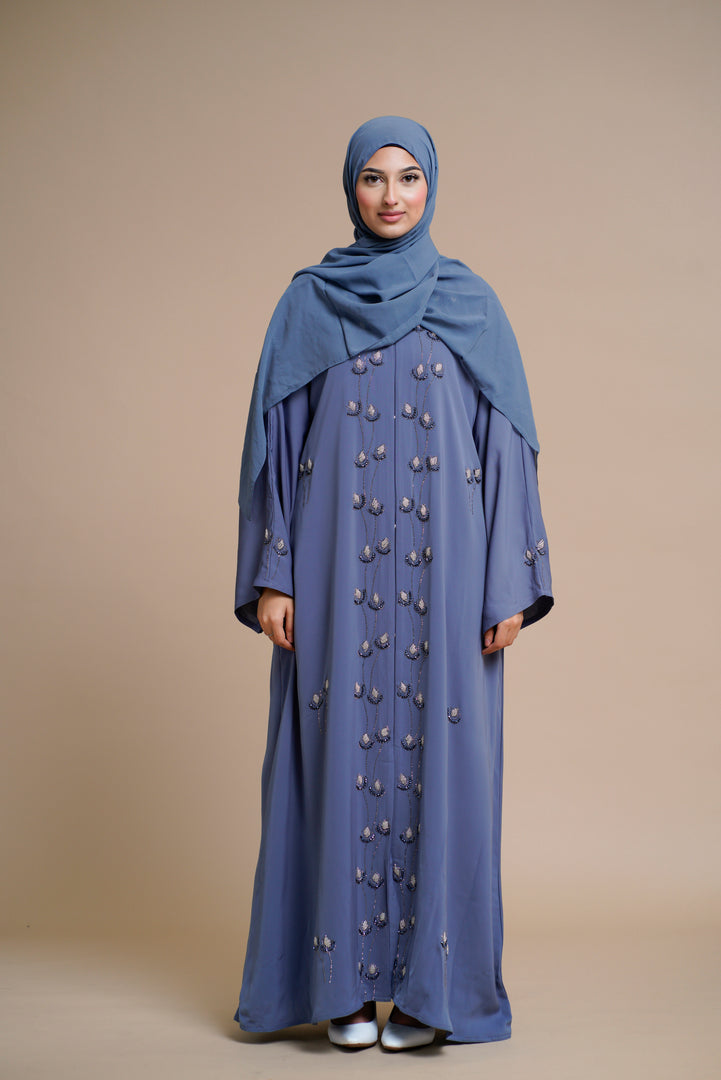 Embellished  open Abaya (Antique Blue)