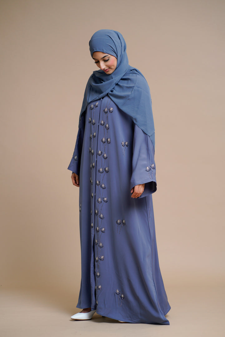 Embellished  open Abaya (Antique Blue)