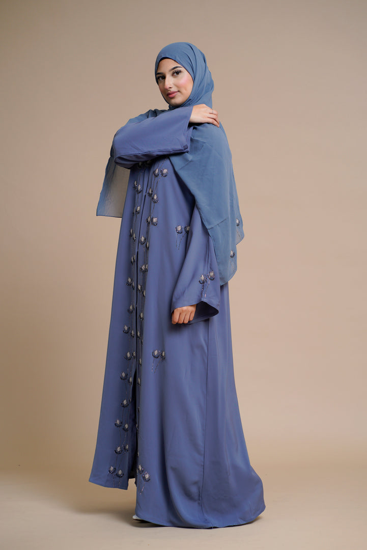 Embellished  open Abaya (Antique Blue)