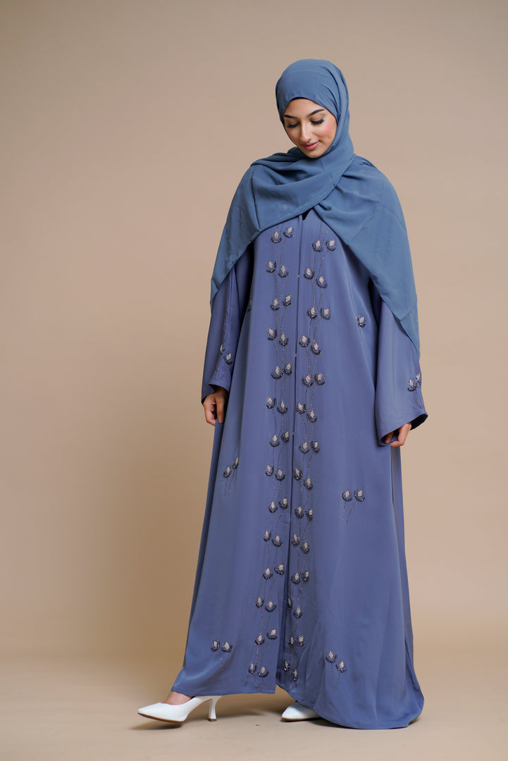 Embellished  open Abaya (Antique Blue)