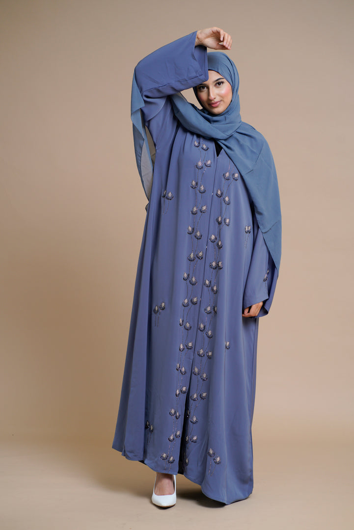 Embellished  open Abaya (Antique Blue)