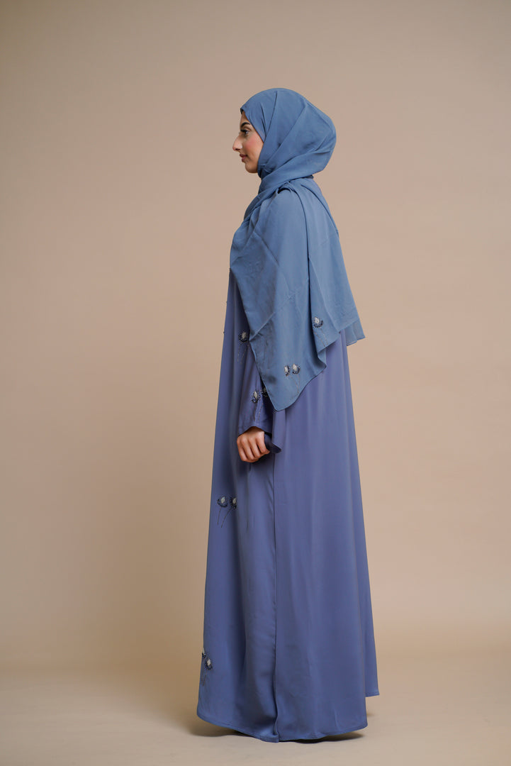 Embellished  open Abaya (Antique Blue)