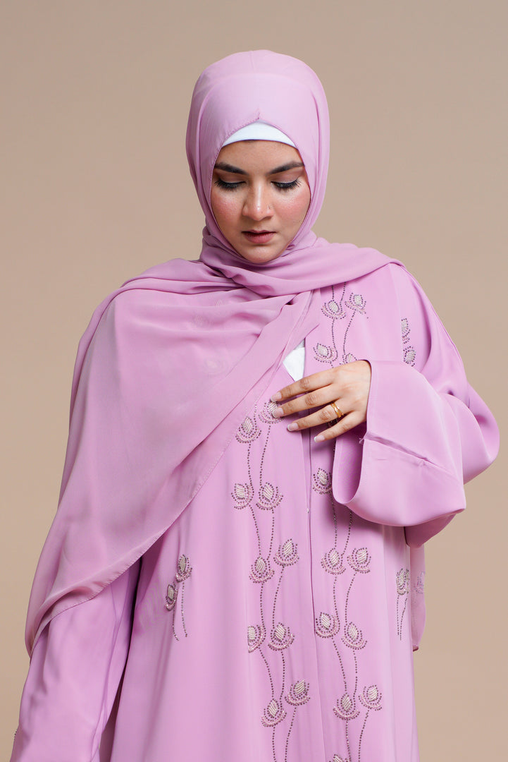 Embellished  open Abaya (Pink)