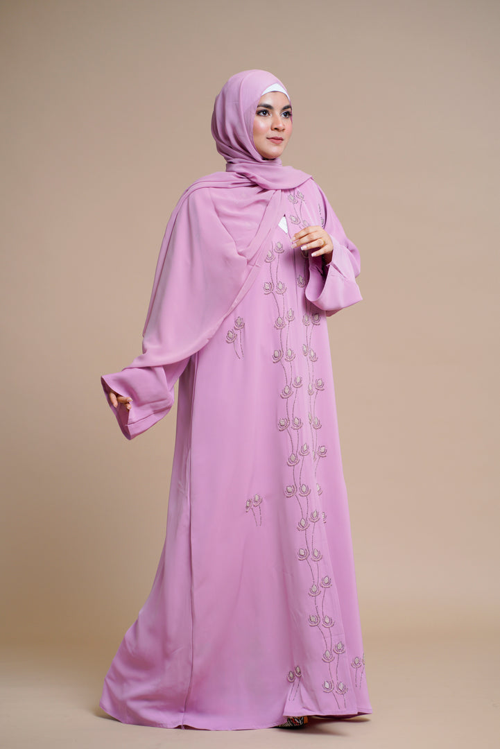 Embellished  open Abaya (Pink)