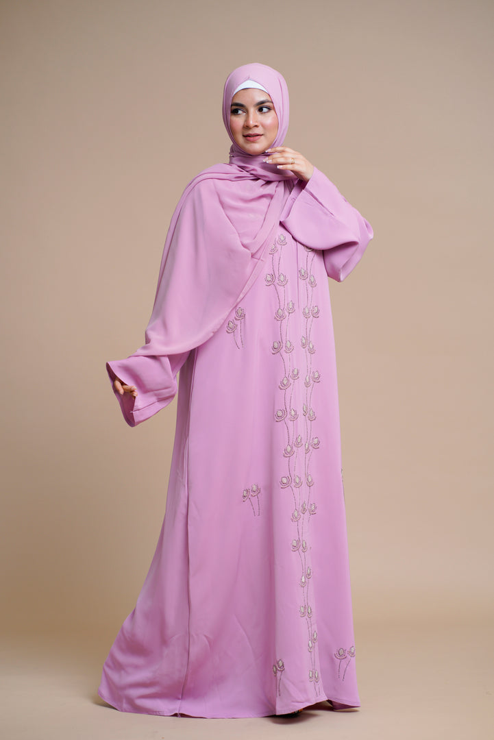 Embellished  open Abaya (Pink)