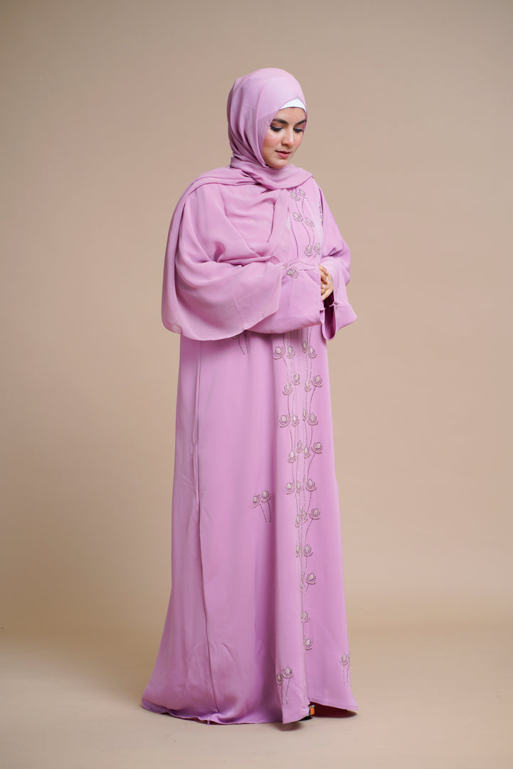 Embellished  open Abaya (Pink)