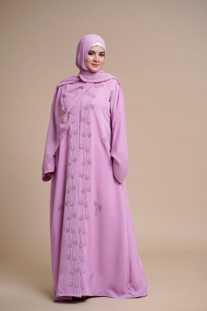 Embellished  open Abaya (Pink)