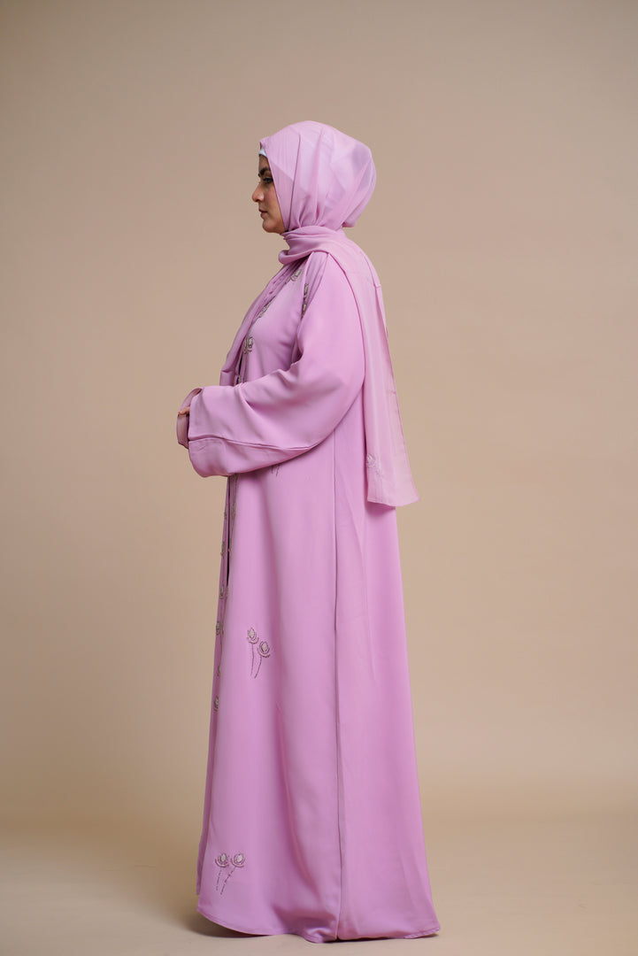 Embellished  open Abaya (Pink)