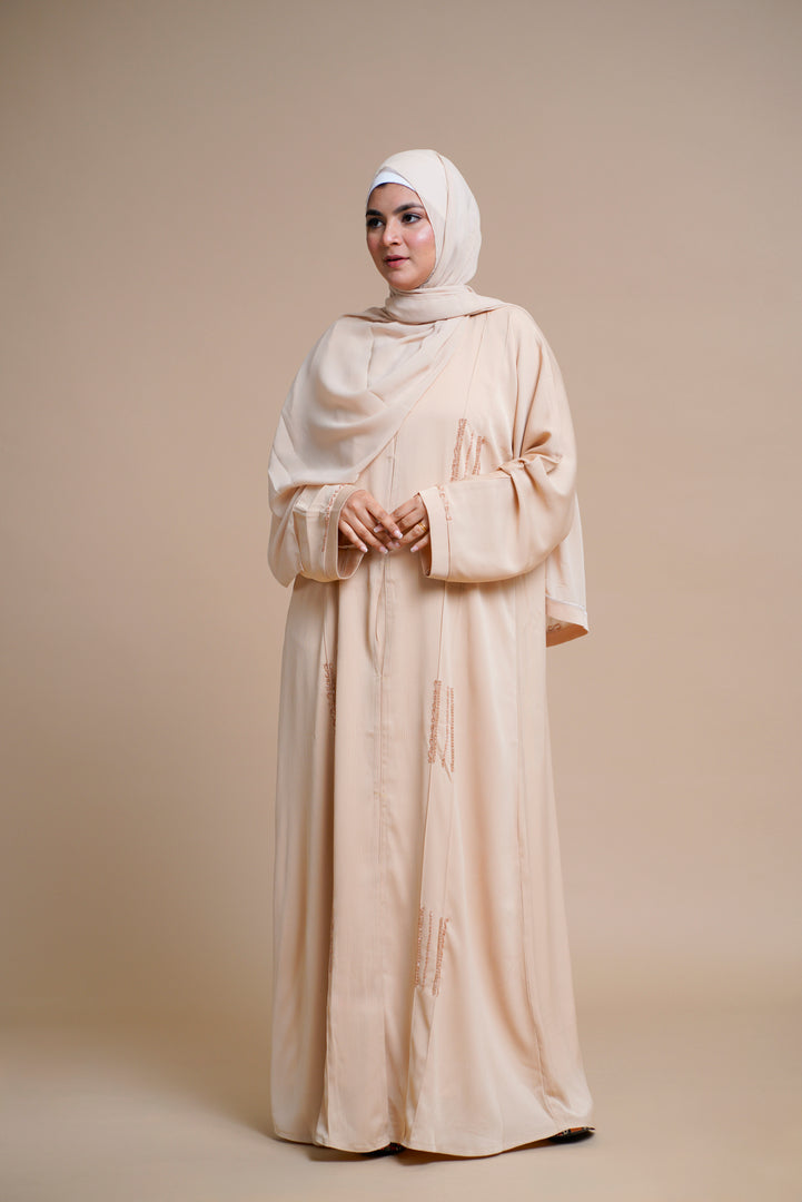 EMBELLISHED Hand Work OPEN ABAYA (Beige)