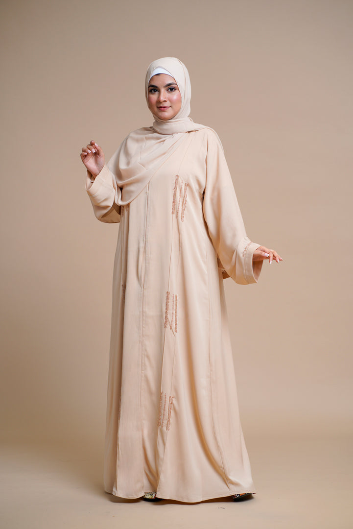 EMBELLISHED Hand Work OPEN ABAYA (Beige)