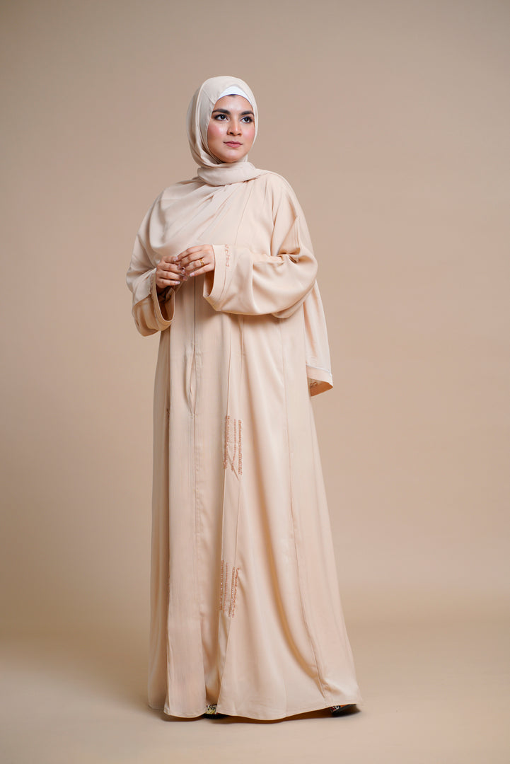 EMBELLISHED Hand Work OPEN ABAYA (Beige)