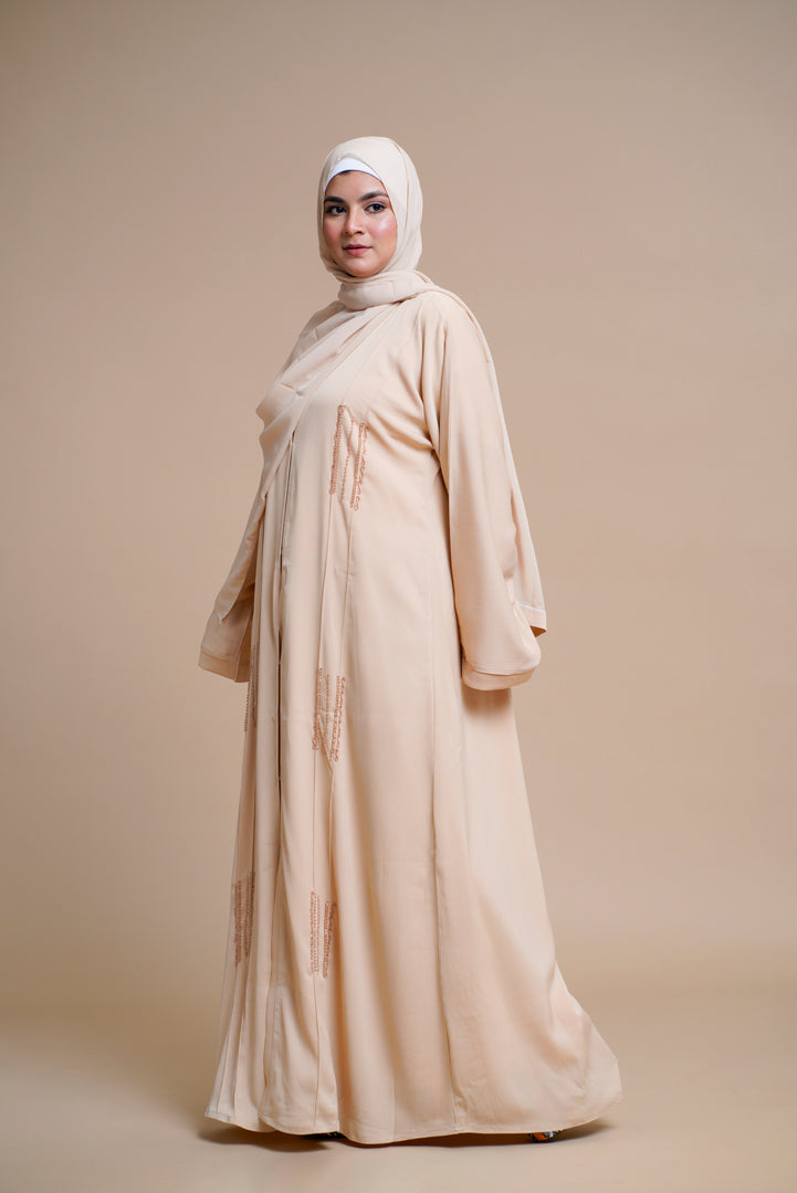 EMBELLISHED Hand Work OPEN ABAYA (Beige)