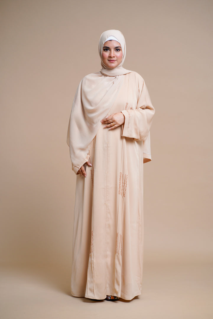 EMBELLISHED Hand Work OPEN ABAYA (Beige)