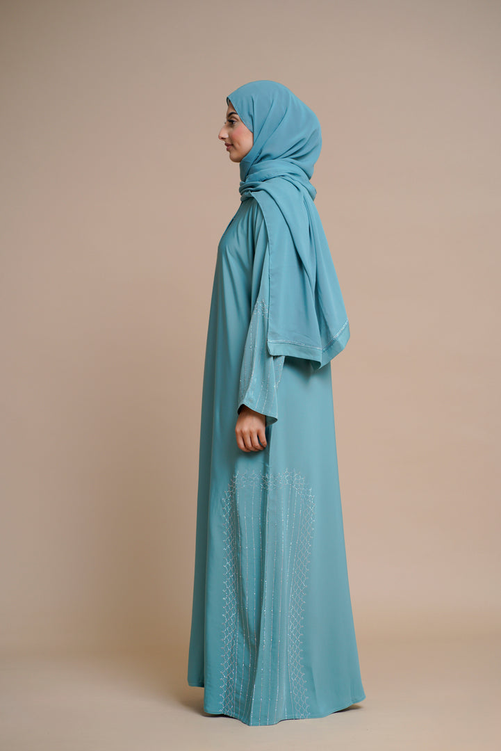 Embellished shiny closed Abaya (Blue)