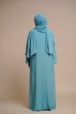 Load image into Gallery viewer, Embellished shiny closed Abaya (Blue)
